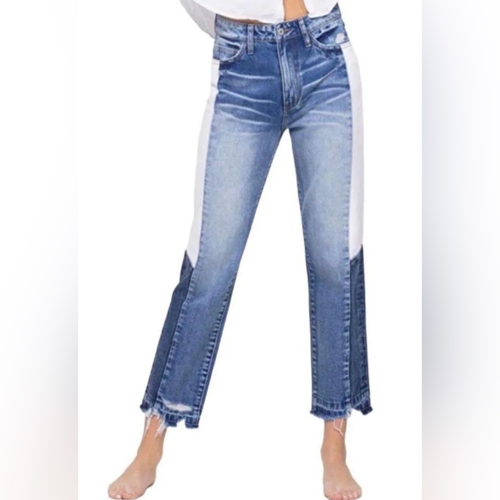 Vervet Beverly Super High Rise Side Block Crop Jeans